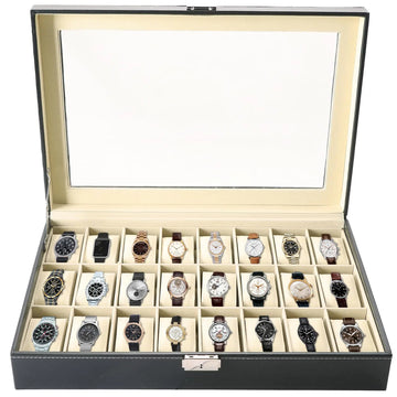 MAOPINER 24 Slot Watch Box Organizer Display Watch Case Watch Display Case Organizer Jewelry Display Drawer Case Wristwatch Jewelry Portable Travel Case Organizer