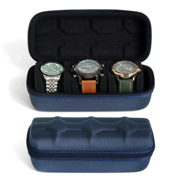 Besforu Hard watch box organizer for men or Women 3 watch travel case Portable Storage watch display holder for Wristwatches and Smart Watches up to 55mm (BLUE 3 SLOT)