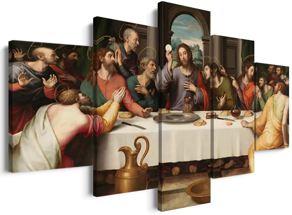 YOUHONG 5 Piece Leonardo Da Vinci Religious Wall Decor Christian Wall Art Jesus Wall Art The Last Supper Painting for Dining Room Decor (60W x 32H)