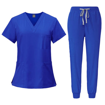 Christmas Scrub Tops Women Medical Scrubs Scrubs Set Workwear Matching Elastic Waist Pants T-Shirts Womens Scrubs Set Nurse Scrubs for Women Set Scrubs for Women Set(1-Royal BlueMedium)