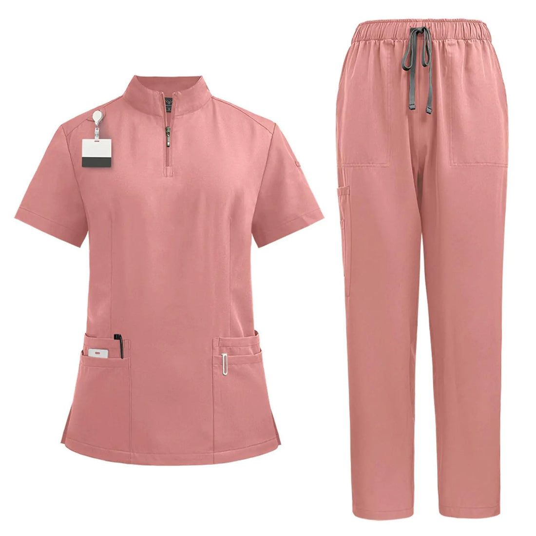 Scrubs Set for Women Cotton Nursing Medical Uniforms with Pockets Short Sleeve Tops & Drawstring Tapered Jogger Pants V Neck Plus Size Nurse Outfit Cute Stretchy Scrubs(Medium C-Pink)