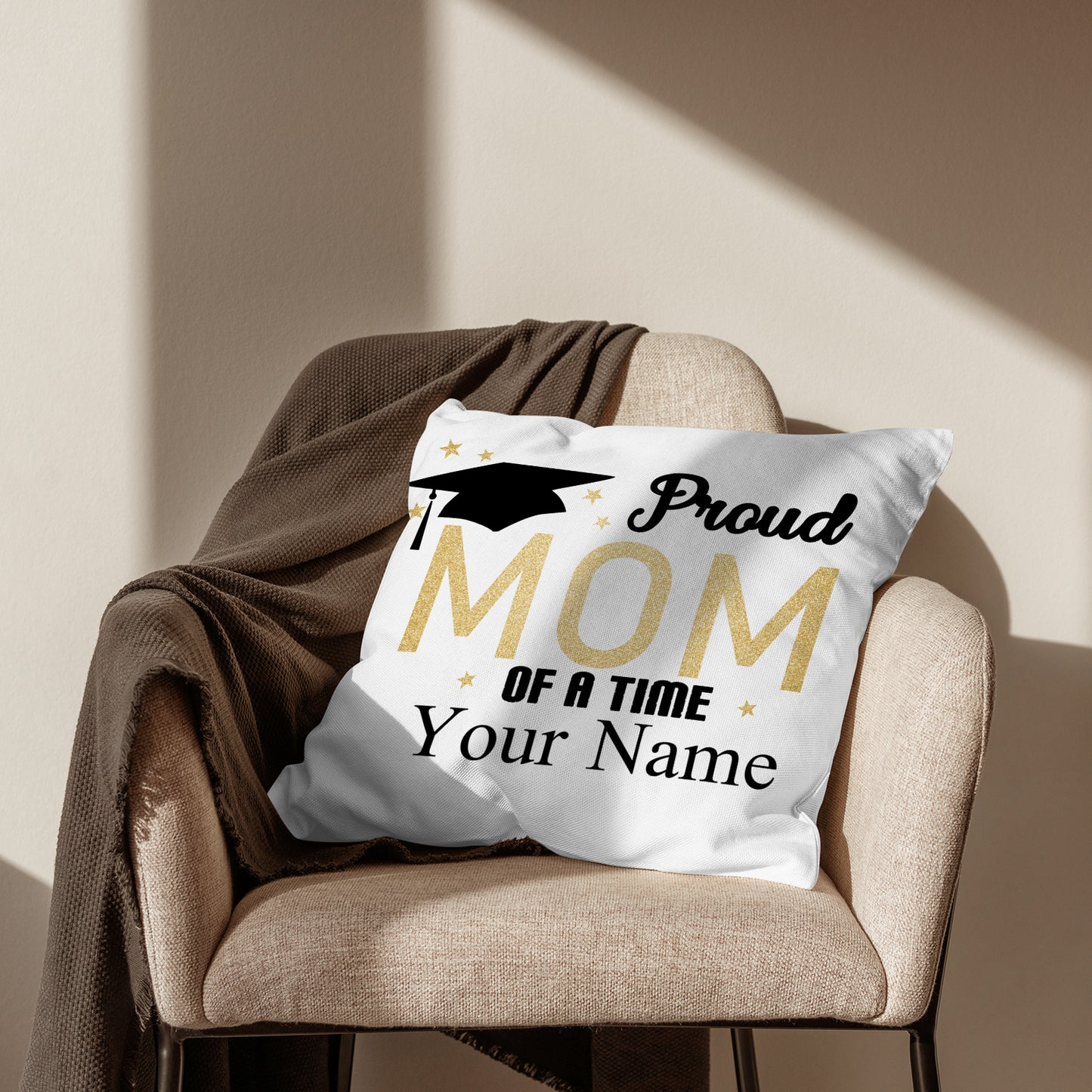 Customized Throw Pillow Cover 18"x18" (One Side) - Proud mom, Personalized gift for mom