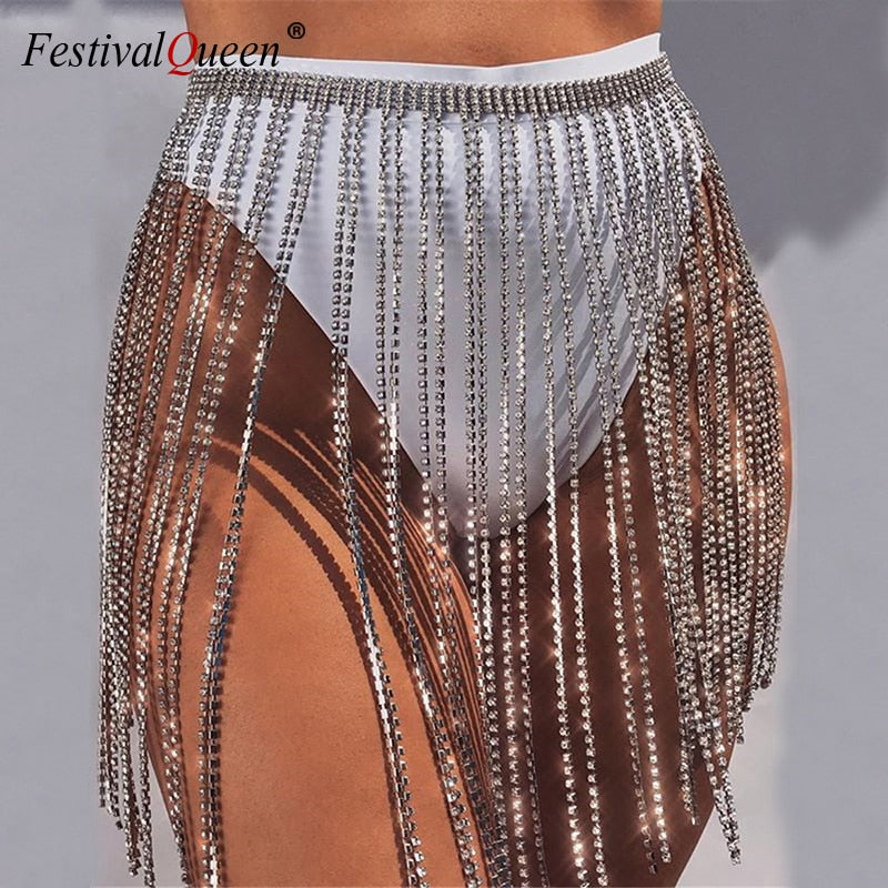 Glitter Long Tassel Mini Skirts