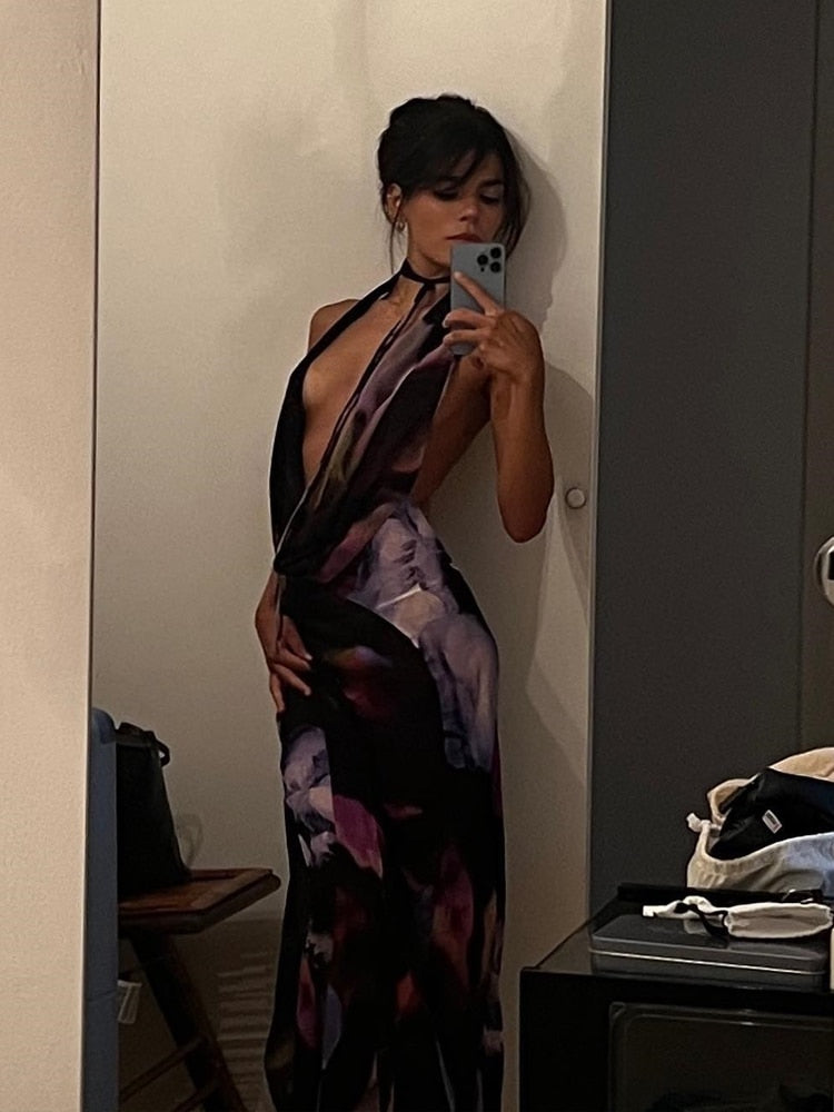 Backless Maxi Dress Sexy Purple