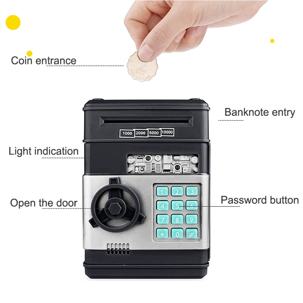 Electronic Piggy Bank ATM Password Money Box Cash Coins Saving Box ATM Bank Safe Box Automatic Deposit Banknote Christmas Gift