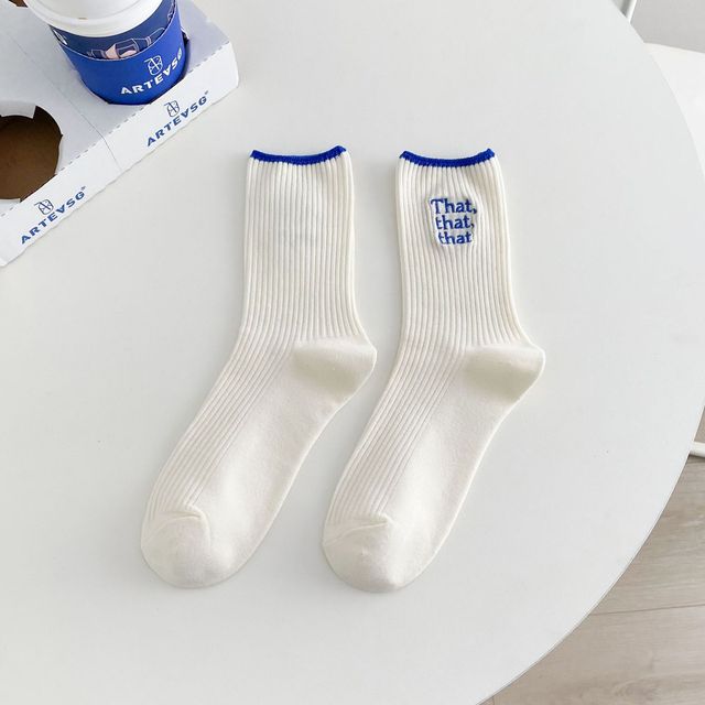 White Embroidered Socks for Women