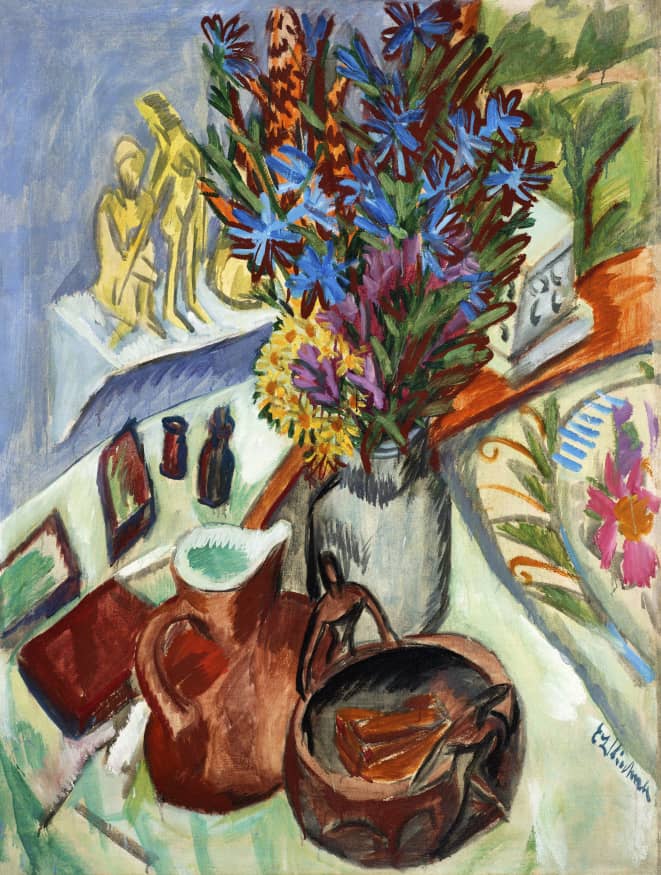 Still life with Jug and African Bowl (1912) by Ernst L Kirchner