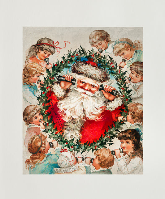 Santa Claus on string phones listening to the children from The Miriam And Ira D. Wallach