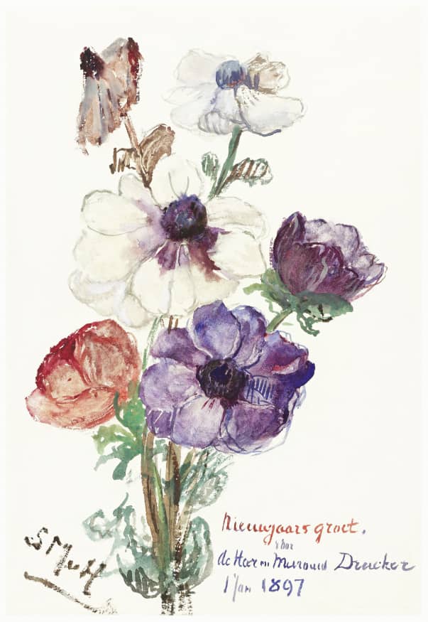 New year's Greeting with anemones(1897)by Sientje Mesdag-Van Houten