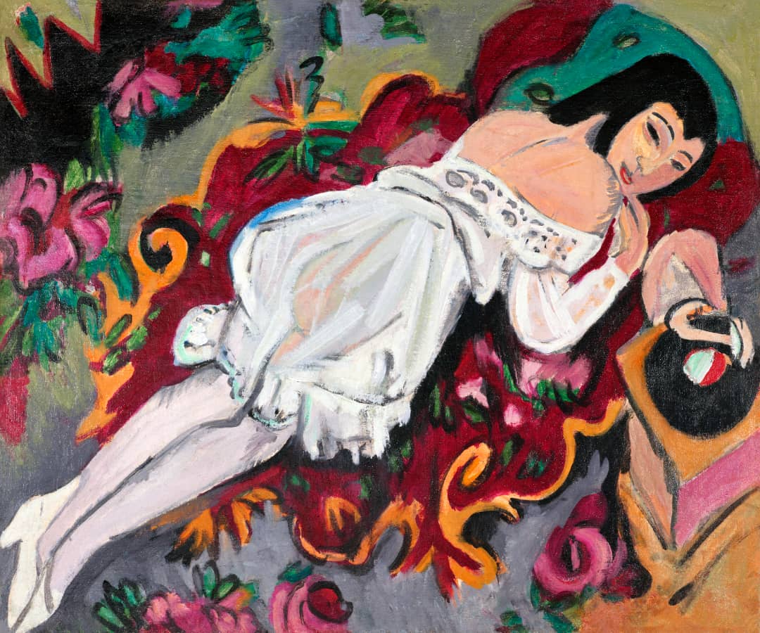 Girl in white chemise(1914) by Ernst L Kirchner