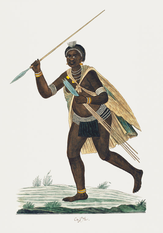 Running man holding an assegai in his right hand and four assegais in his left(1776-1795) painting by Robert Jackob